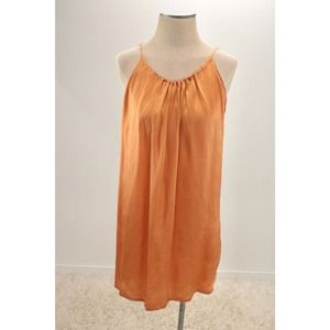 Kat Van Duinen Silk Blouse Small Tunic Top Sleeveless Drawstring Straps Orange